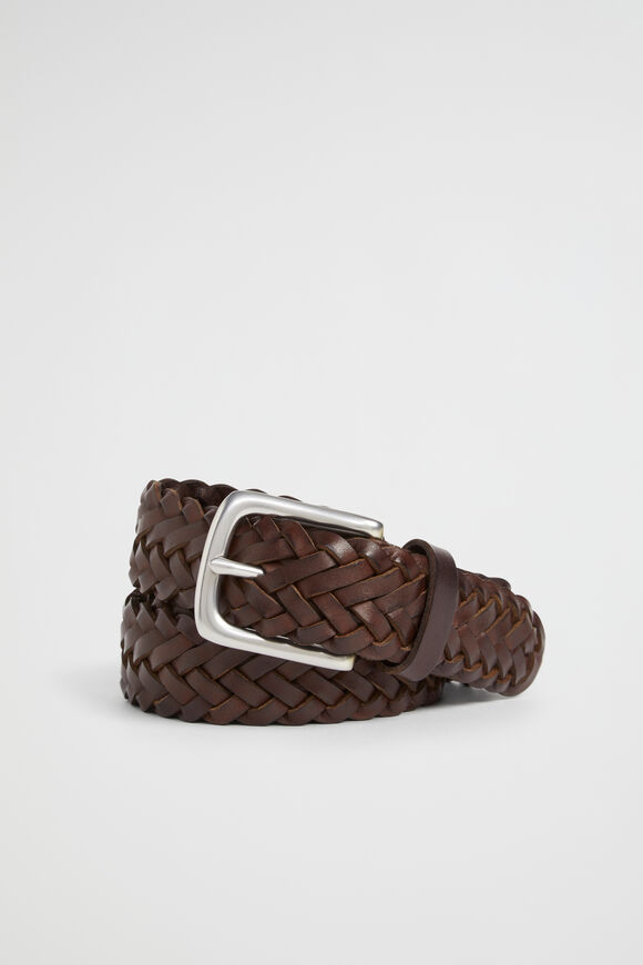Braided Leather Belt  Chocolate  hi-res
