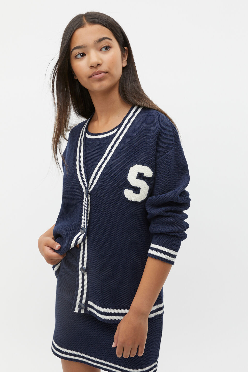 Textured Knit Cardigan  New Navy