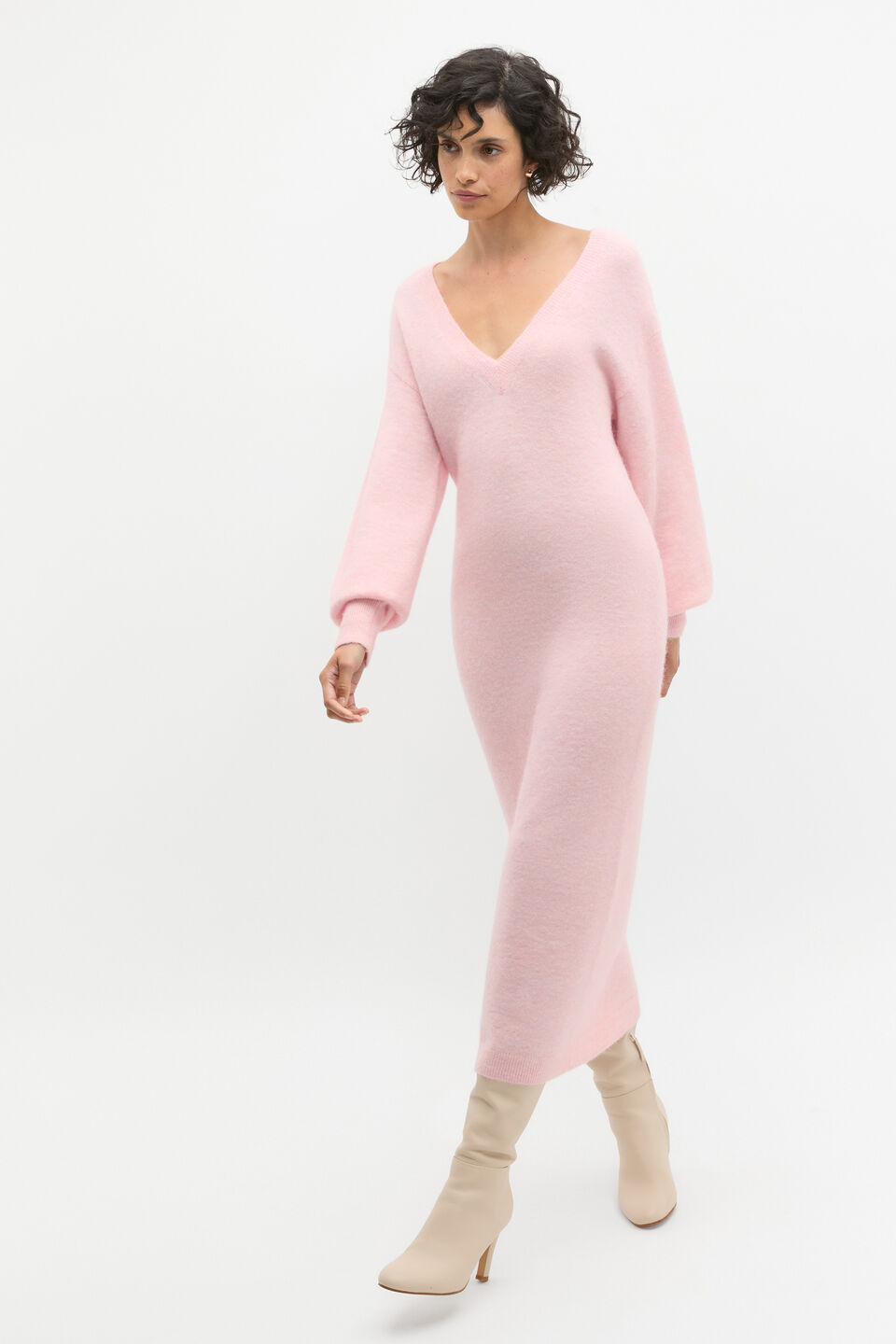 Lofty V Neck Midi Dress  Rose Petal Marle