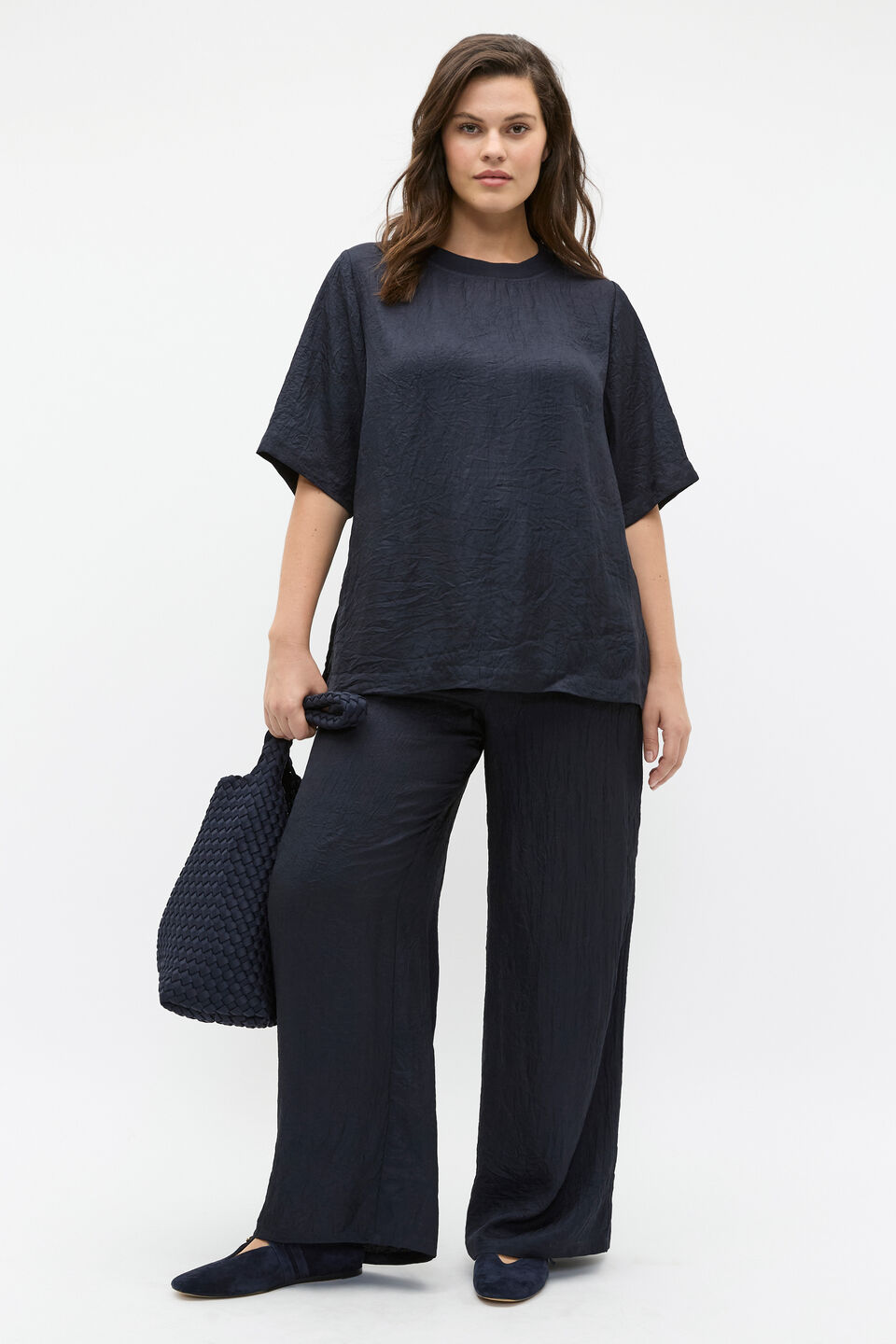 Textured Satin Tee  Twilight Blue