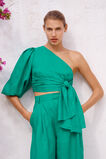 Linen Blouson One Shoulder Top  Deep Teal  hi-res