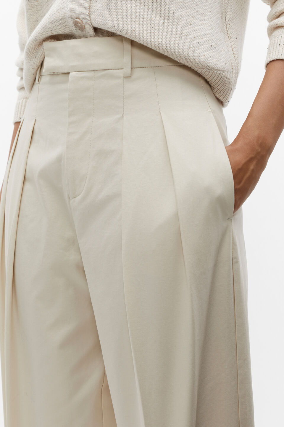 Cotton Pleat Front Pant  Vanilla Cream