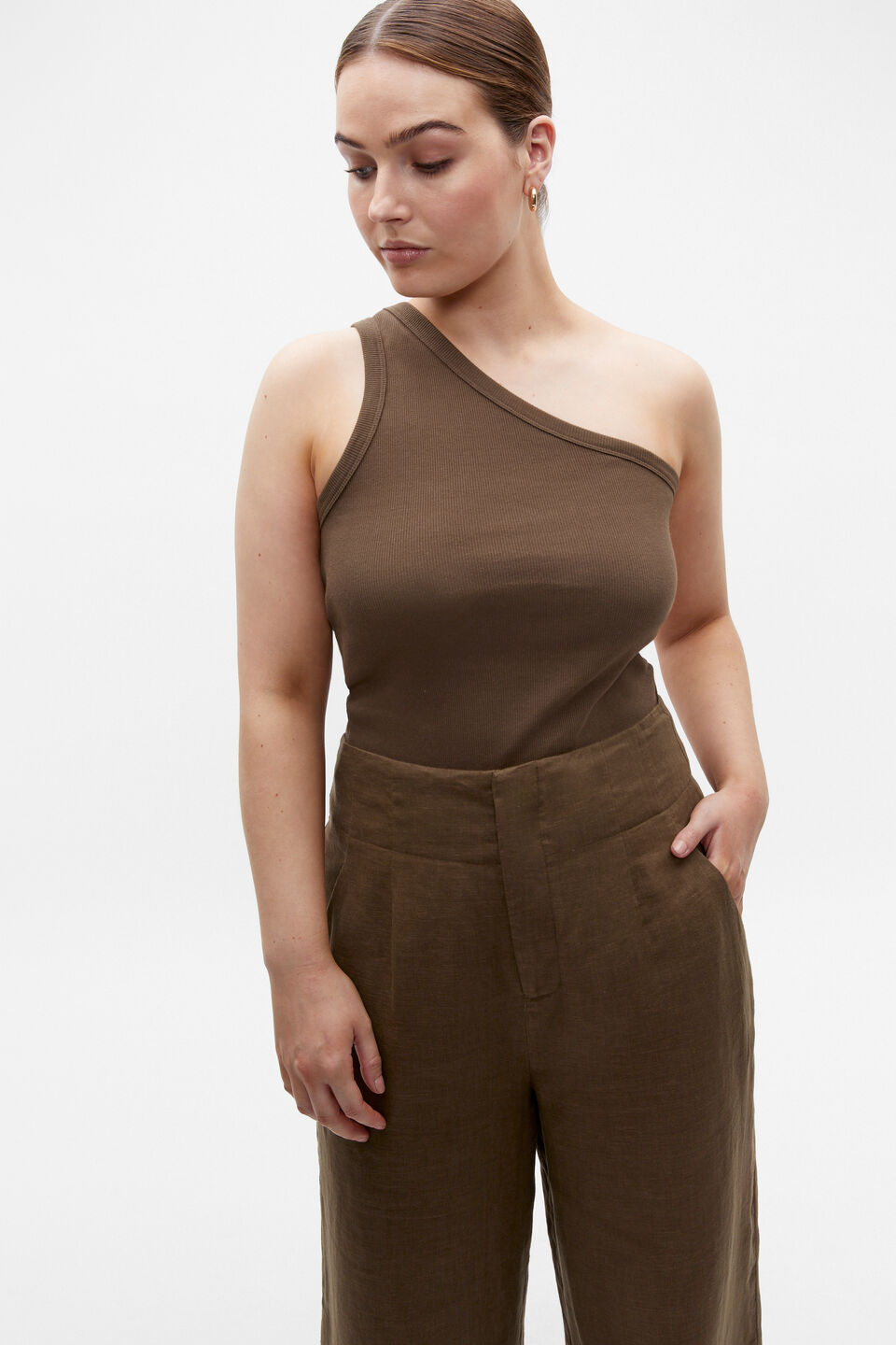 One Shoulder Tank  Dark Praline