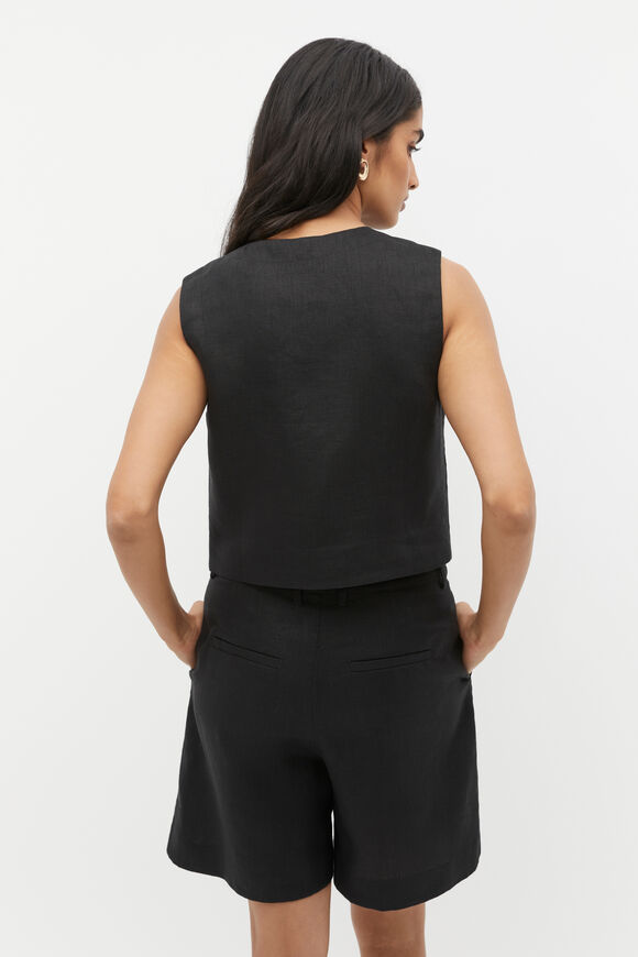 Linen Button Down Shell Top  Black  hi-res