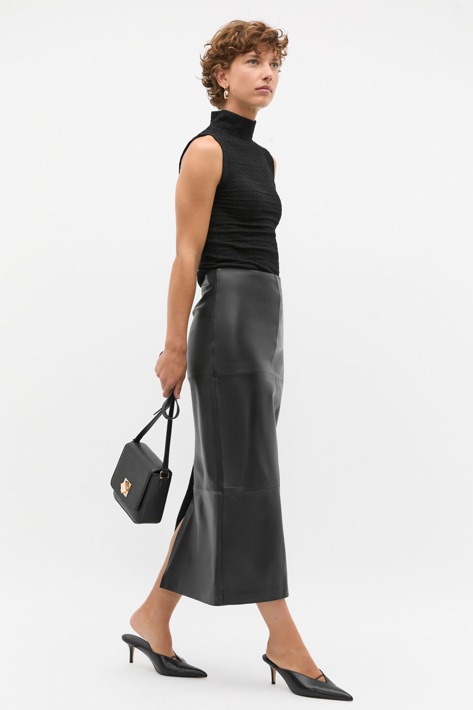 Textured Mock Neck Tank  Black