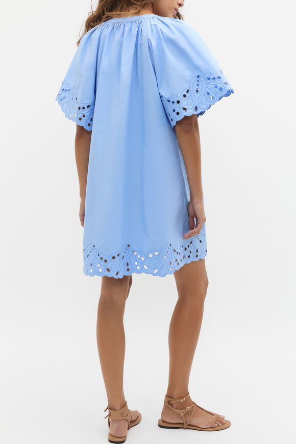 Poplin Broderie Mini Dress  Cornflower Blue  hi-res