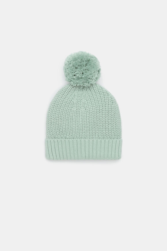 Knitted Pompom Beanie  Sage  hi-res