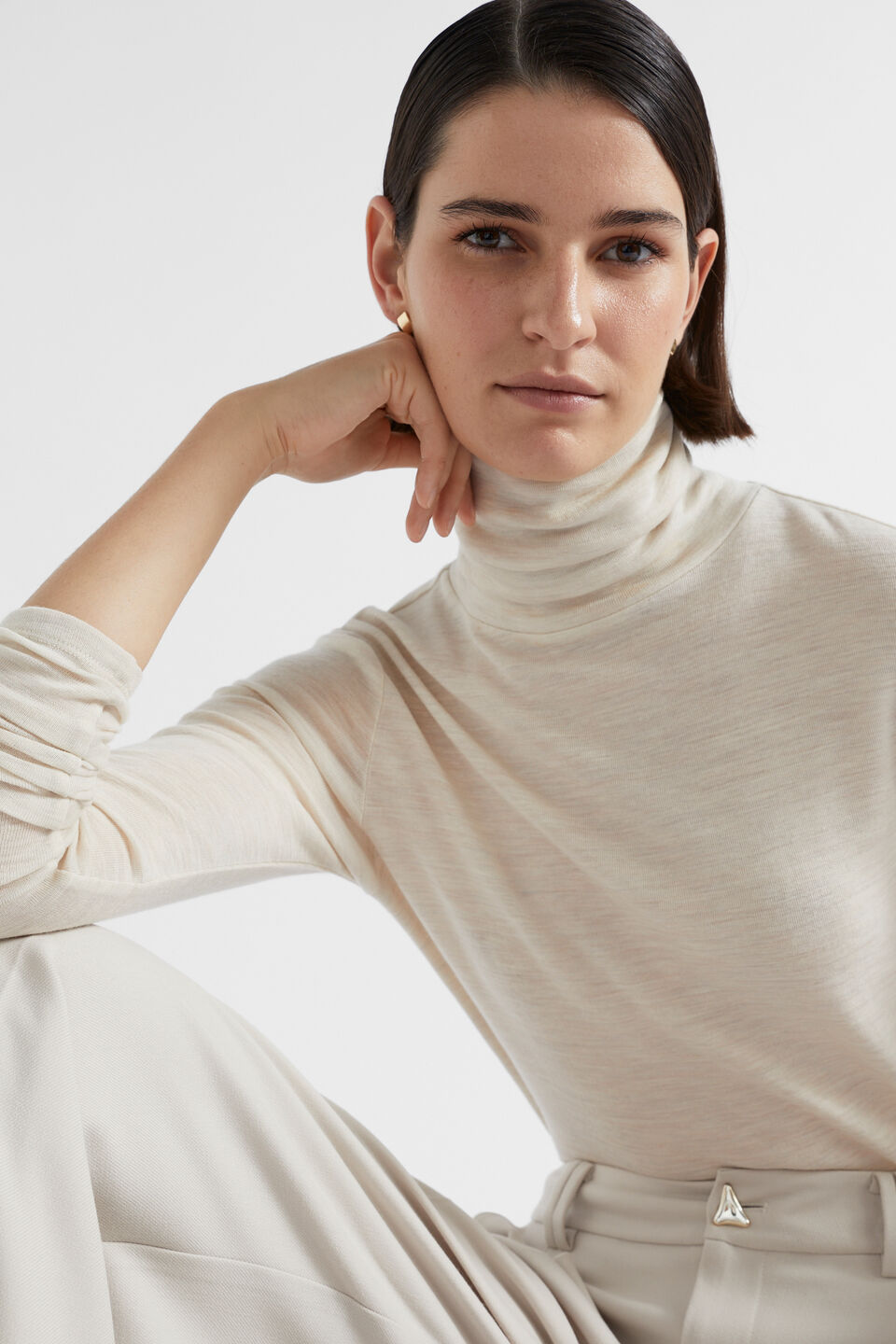 Babywool Roll Neck Top  Oat Marle