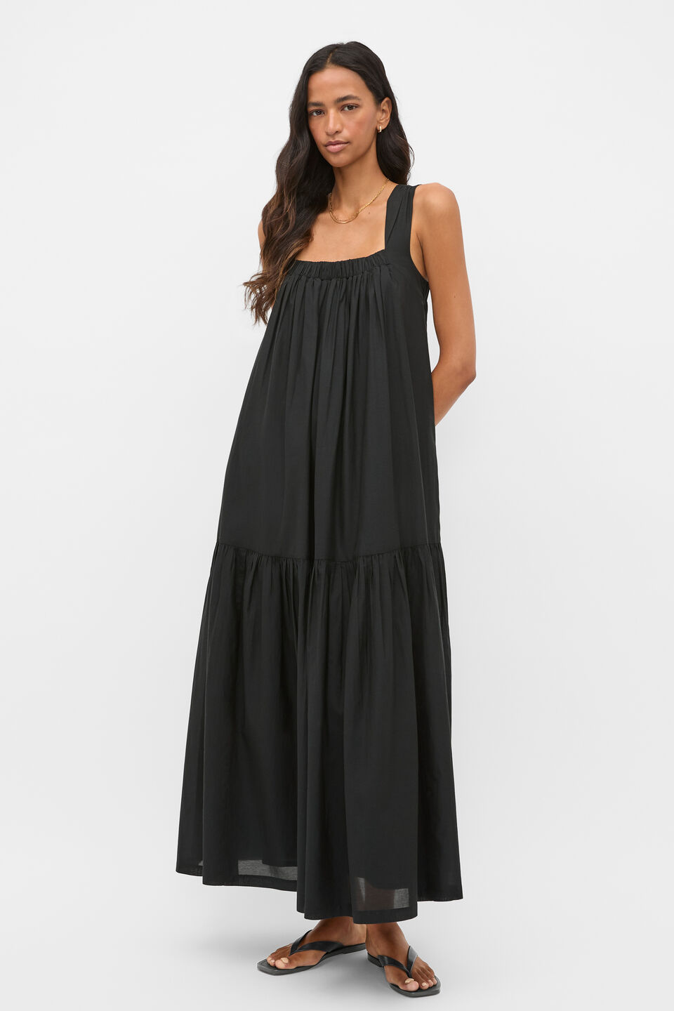 Voile Tiered Maxi Dress  Black