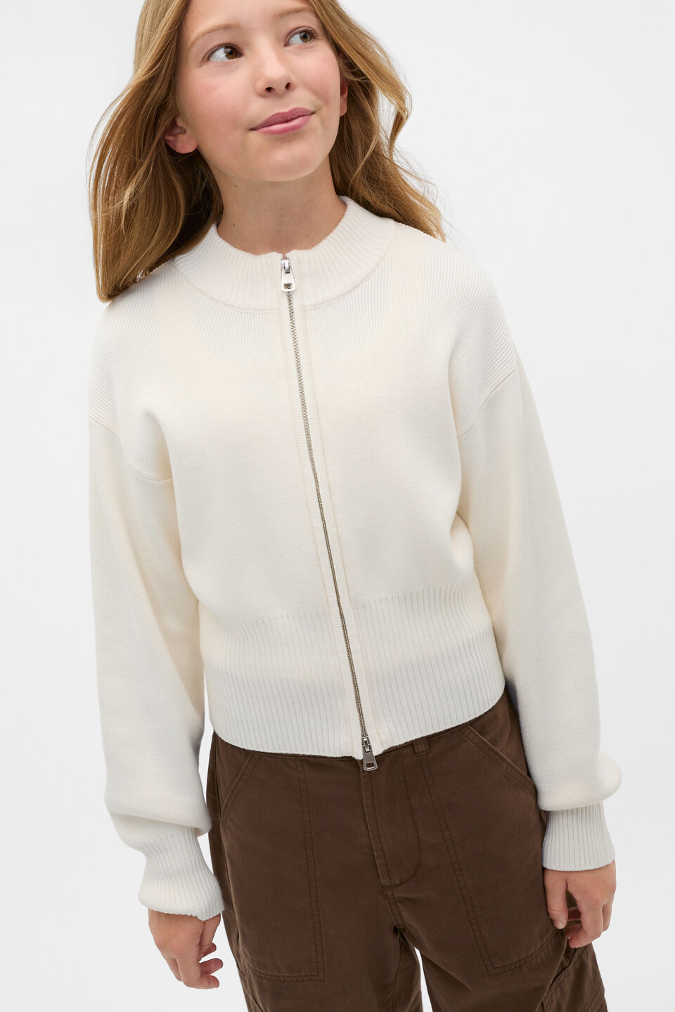 Zip Through Knit Cardigan  Classic Cream