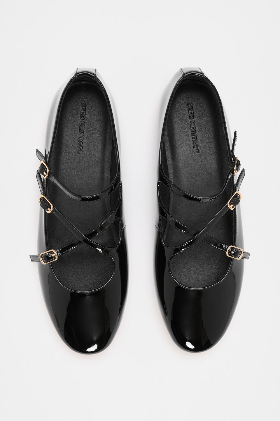 Cameron Triple Strap Ballet Flat  Black Patent