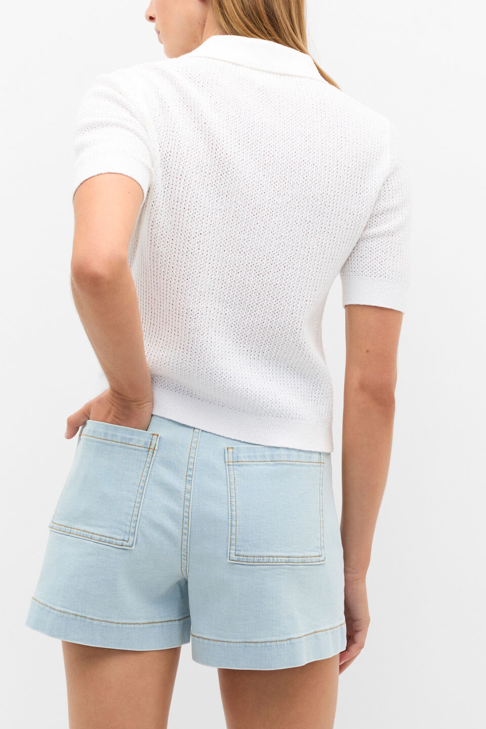 Textured Polo Knit  Whisper White