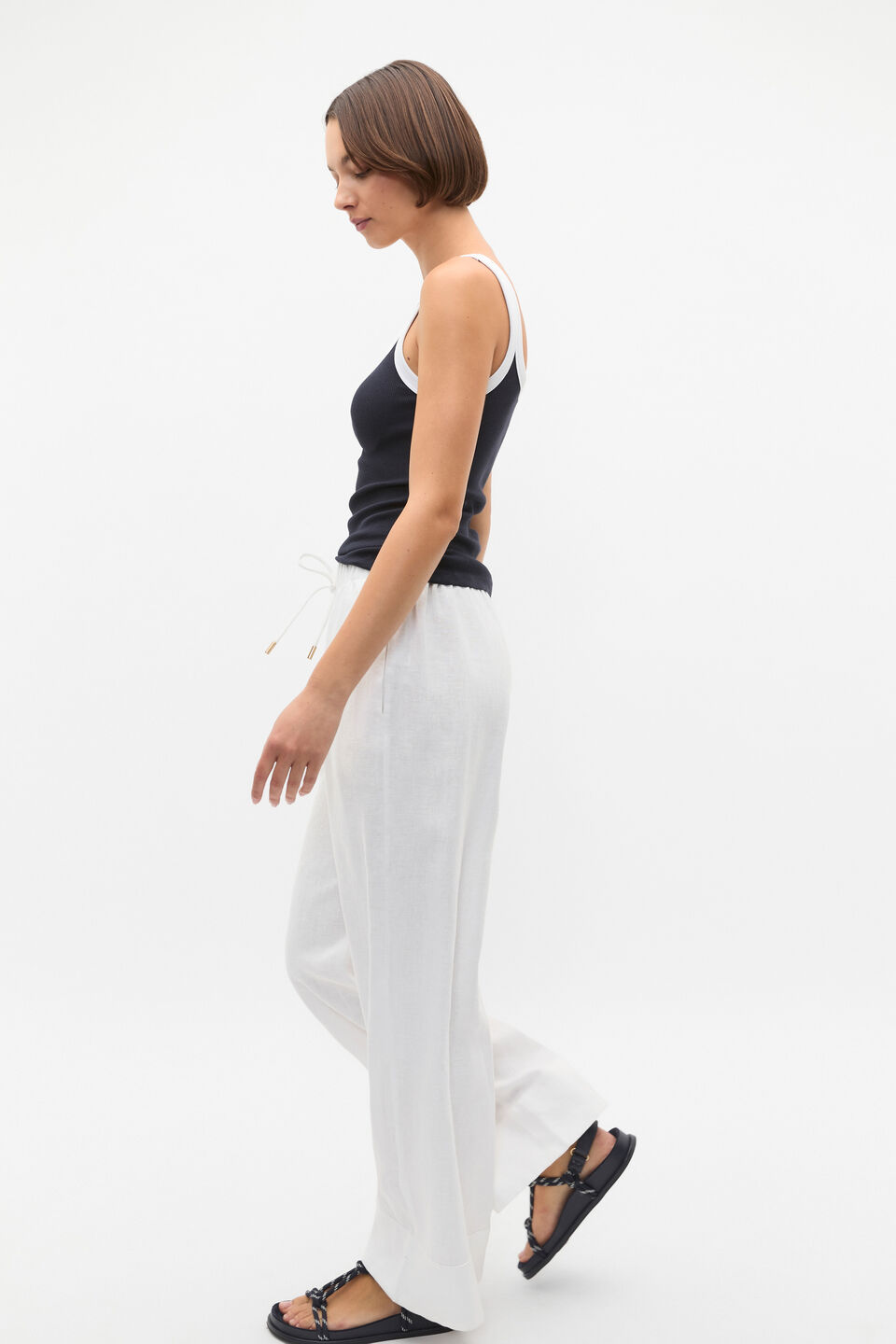 Contrast Bind Rib Tank  Twilight Blue