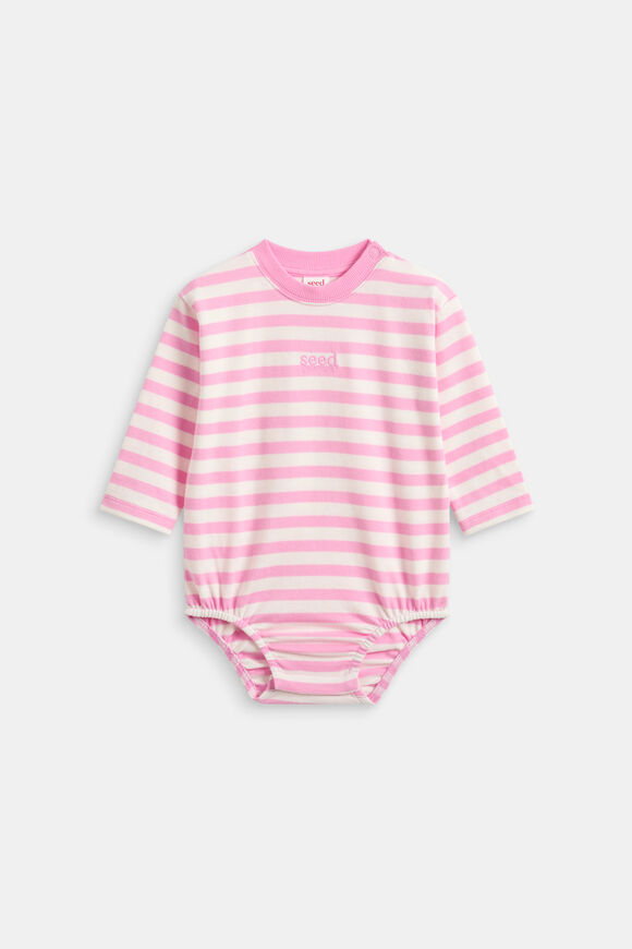 Core Stripe Rugby Bodysuit  Candy Pink  hi-res