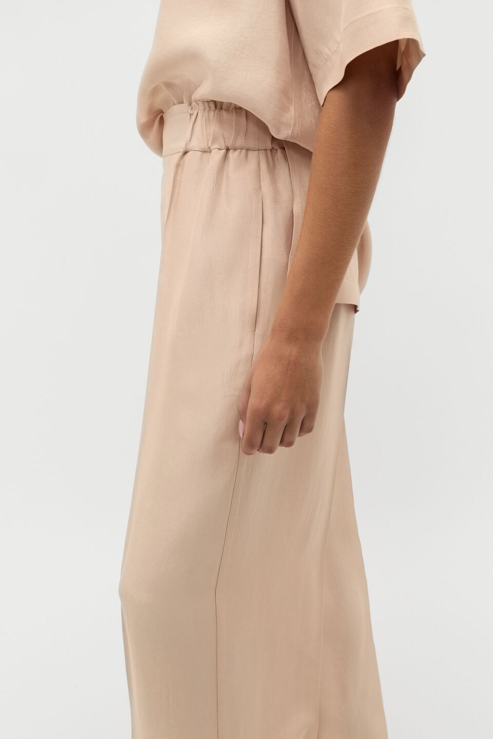 Crinkled Satin Palazzo Pant  Ecru