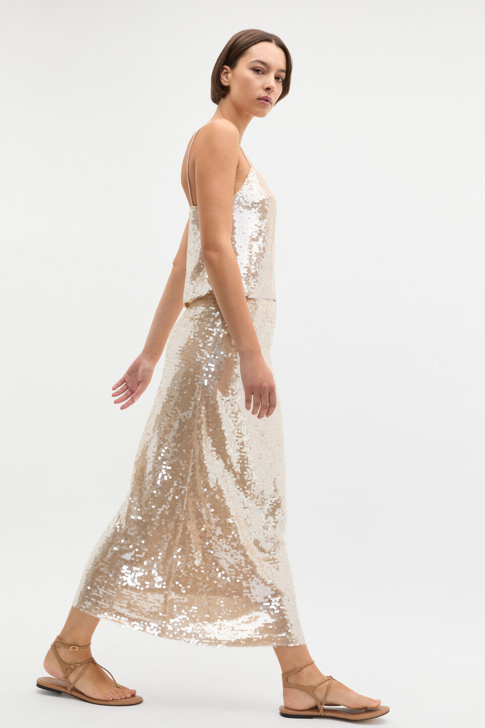 Sequin Embellished Skirt  Ecru