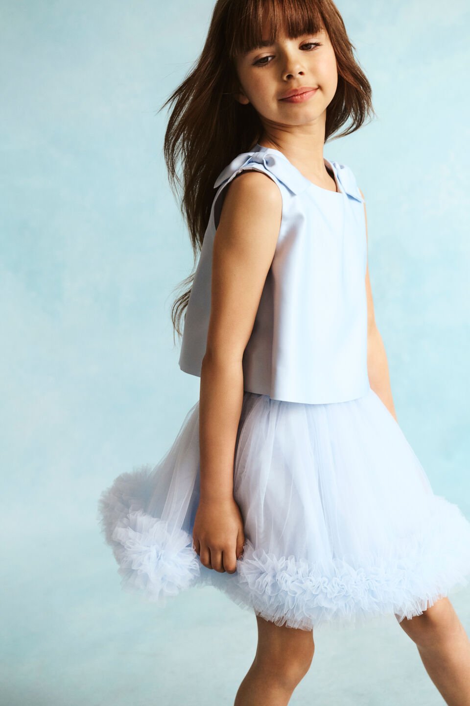 Satin Bow Top  Ice Blue