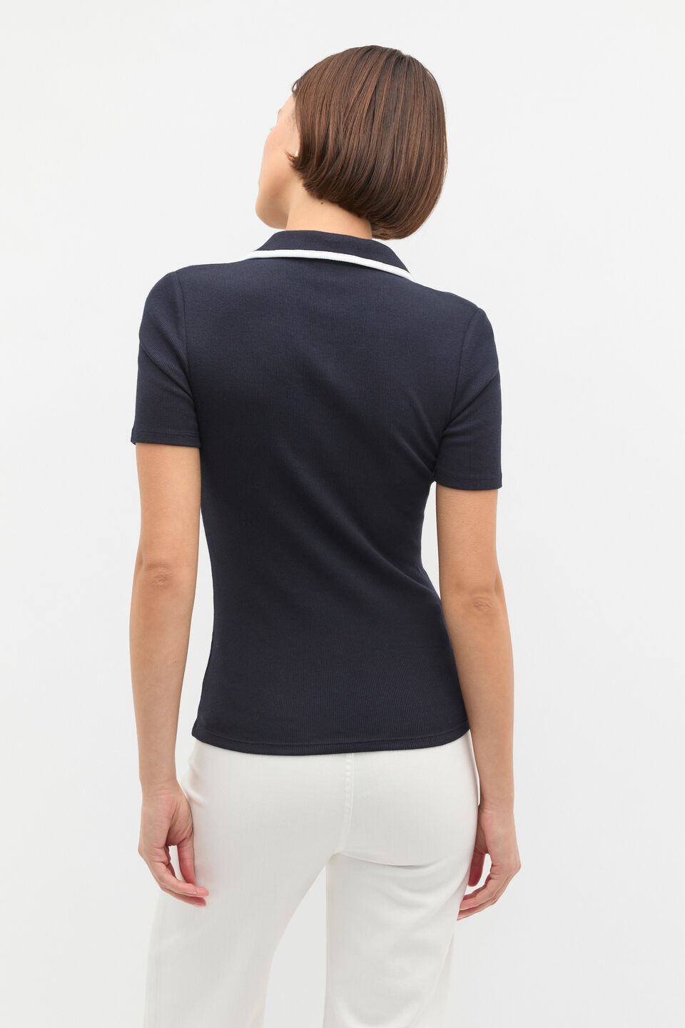 Contrast Rib Short Sleeve Polo  Twilight Blue