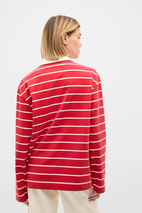 Relaxed Cotton Rugby Polo Top  Poppy Stripe  hi-res