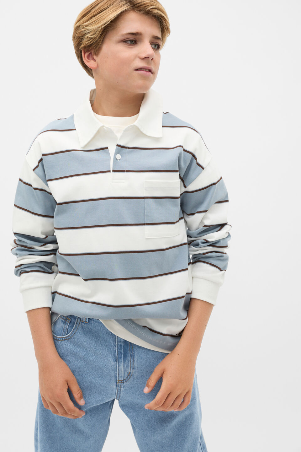 Stripe Pocket Rugby  Ash Blue