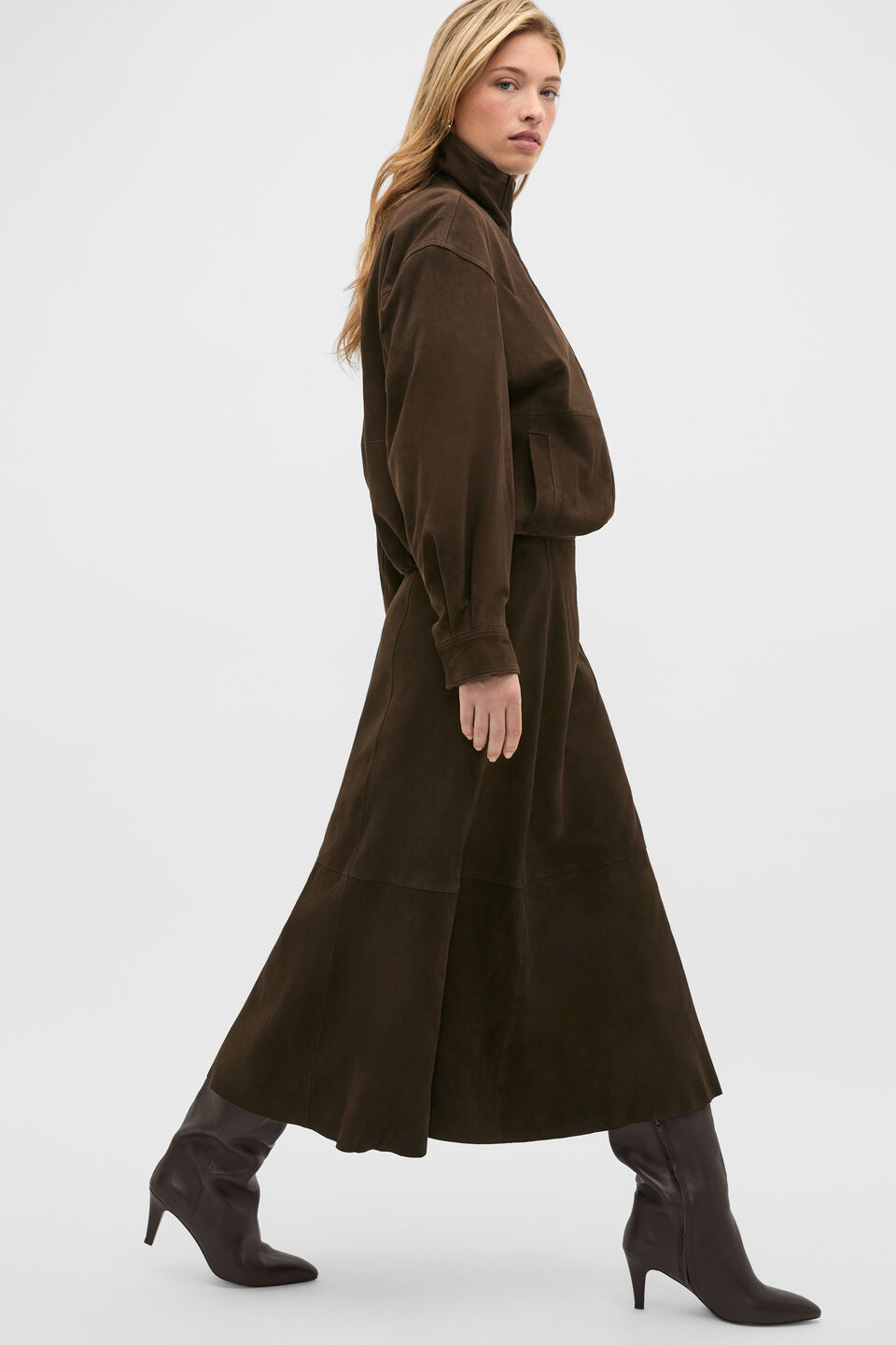 Suede Midi A Line Skirt  Coffee Bean