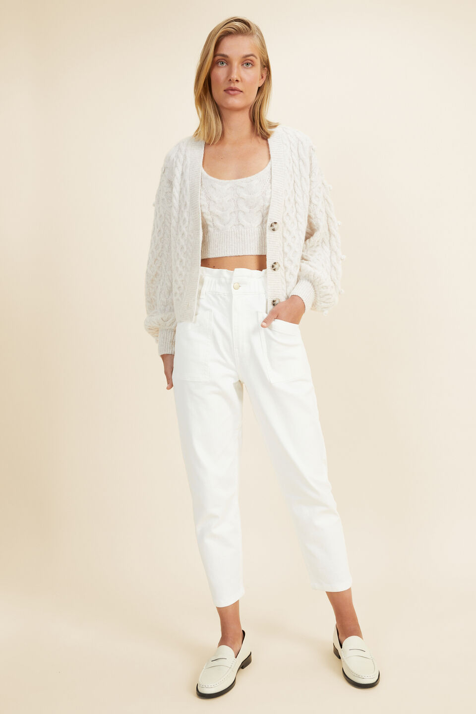 Chunky Cable Crop  Oat Marle