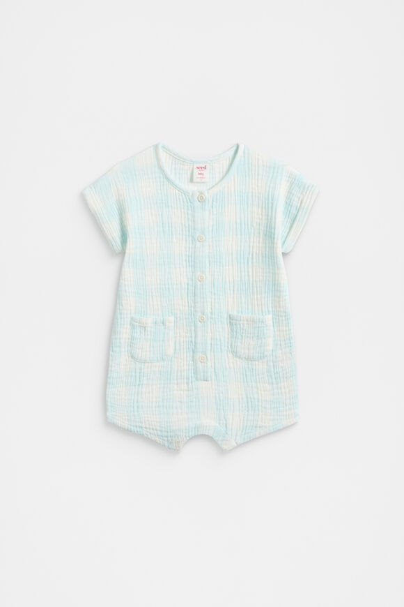 Gingham Romper  Glacier Blue  hi-res