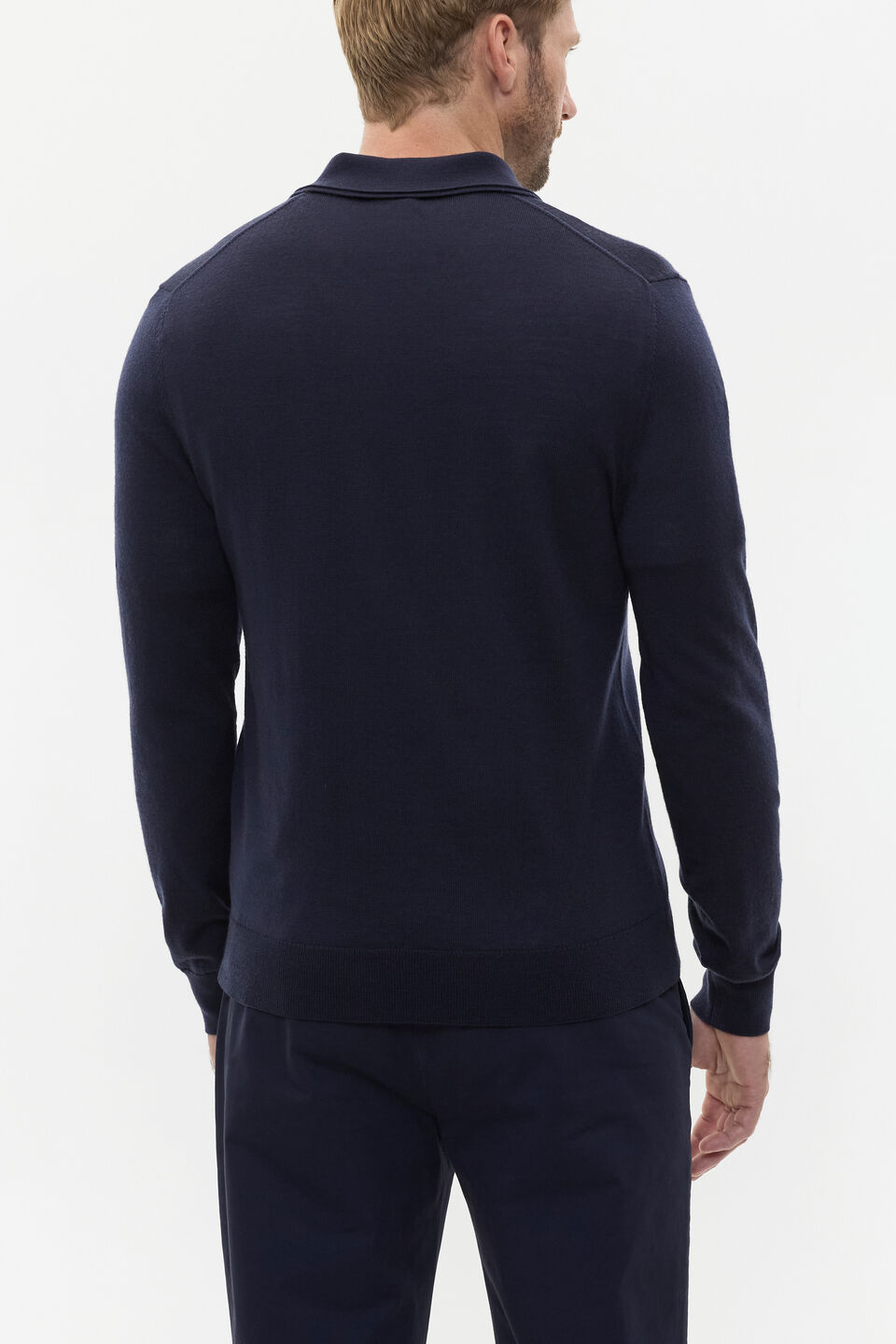 Merino Wool Long Sleeve Polo  Midnight Blue