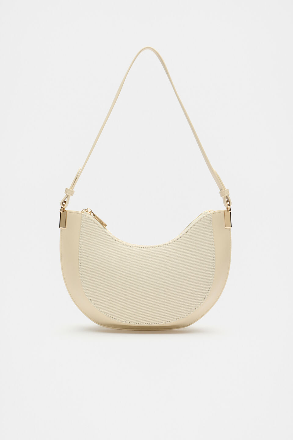 Textured Curved Shoulder Bag  Light Marzipan
