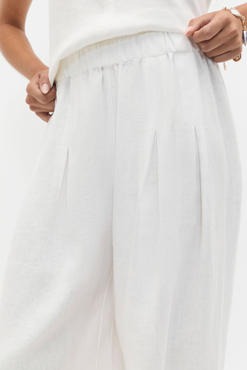 Linen Pleat Front Harem  Whisper White