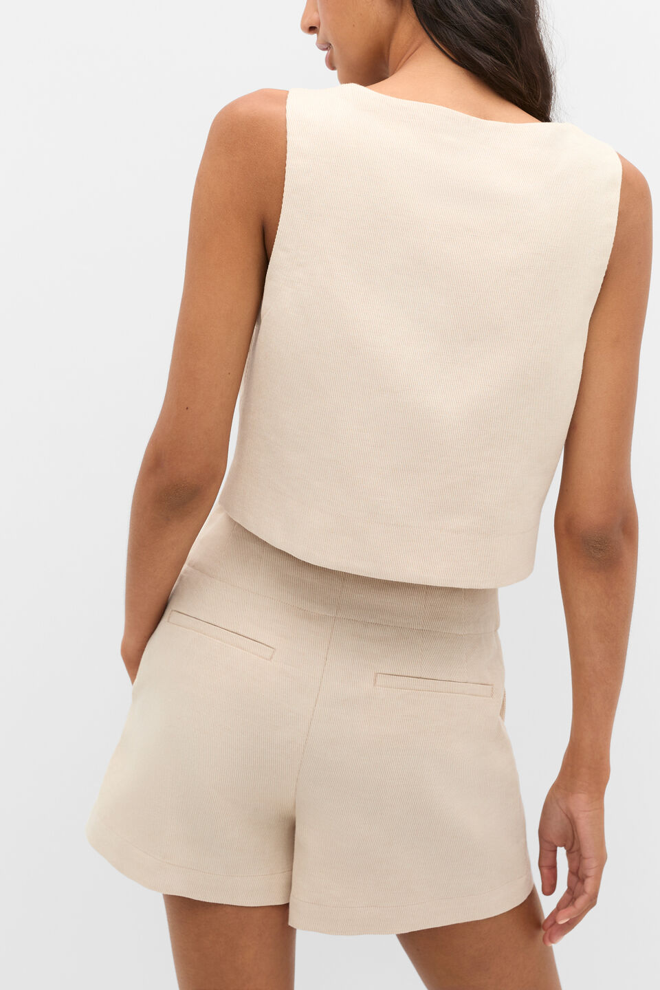 Twill Button Vest  Ecru