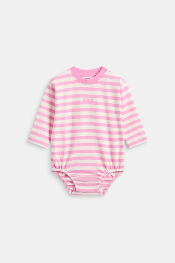 Core Stripe Rugby Bodysuit  Candy Pink  hi-res