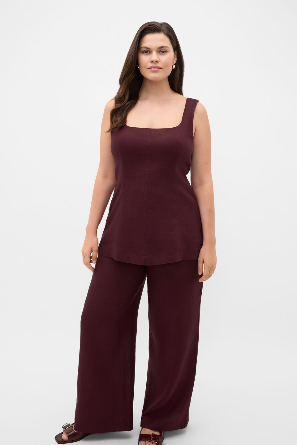 Core Linen Waisted Pant  Plum Red