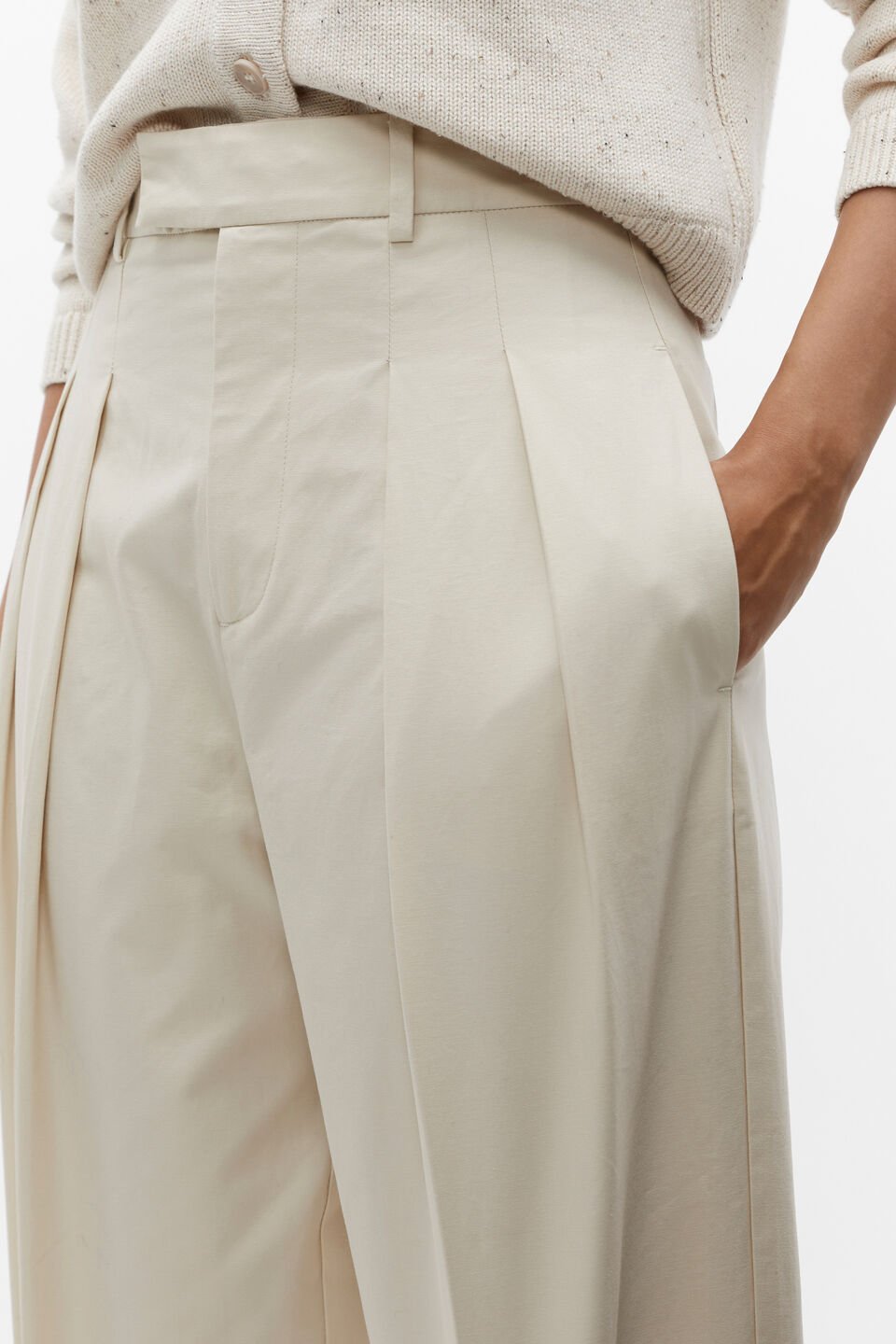 Cotton Pleat Front Pant  Vanilla Cream