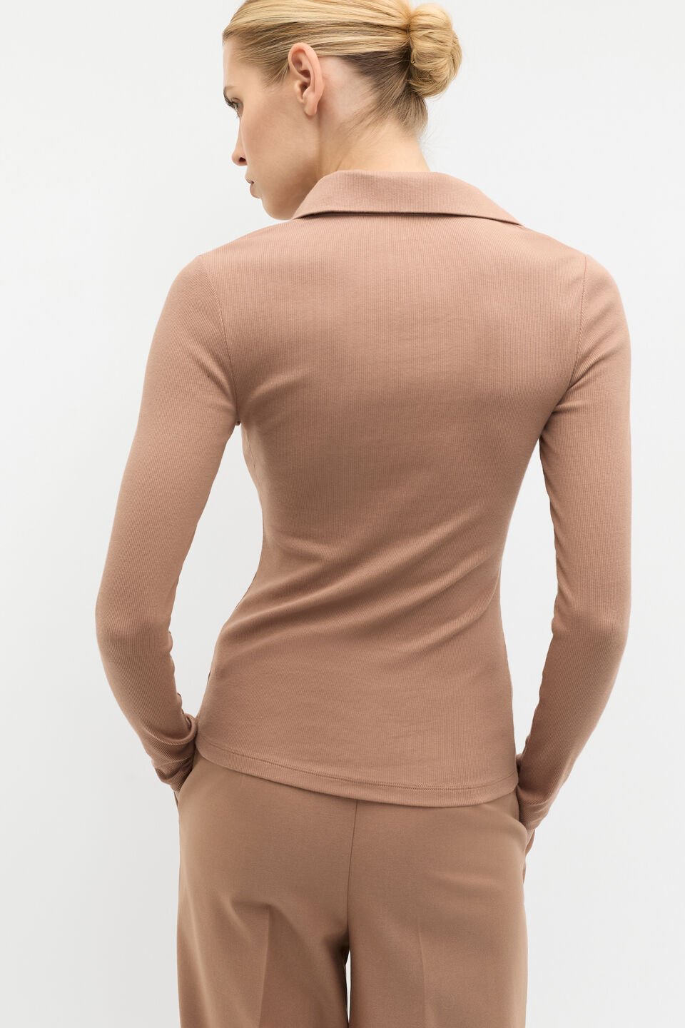 Contrast Placket Henley Top  Amaretto