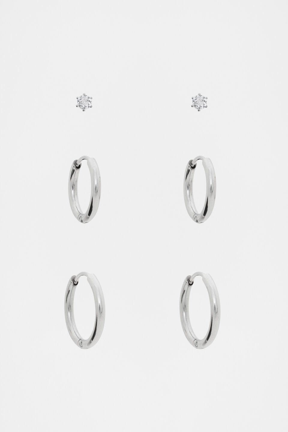Waterproof Trio Stud Ear Pack  Silver