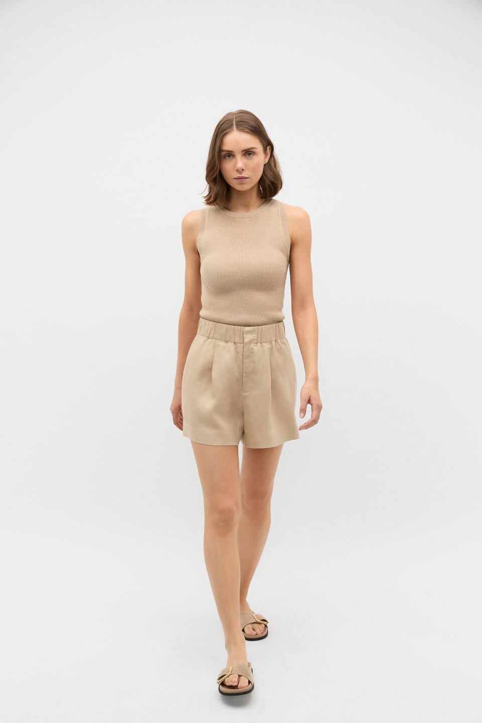 Core Linen Gathered Palazzo Short  Iced Latte