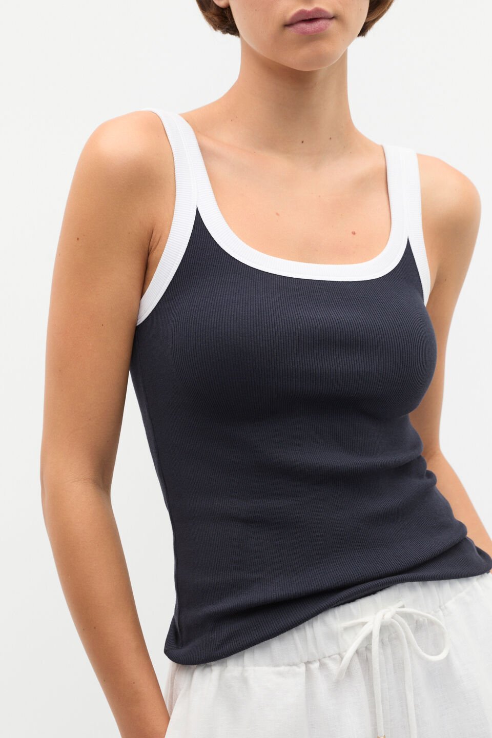 Contrast Bind Rib Tank  Twilight Blue