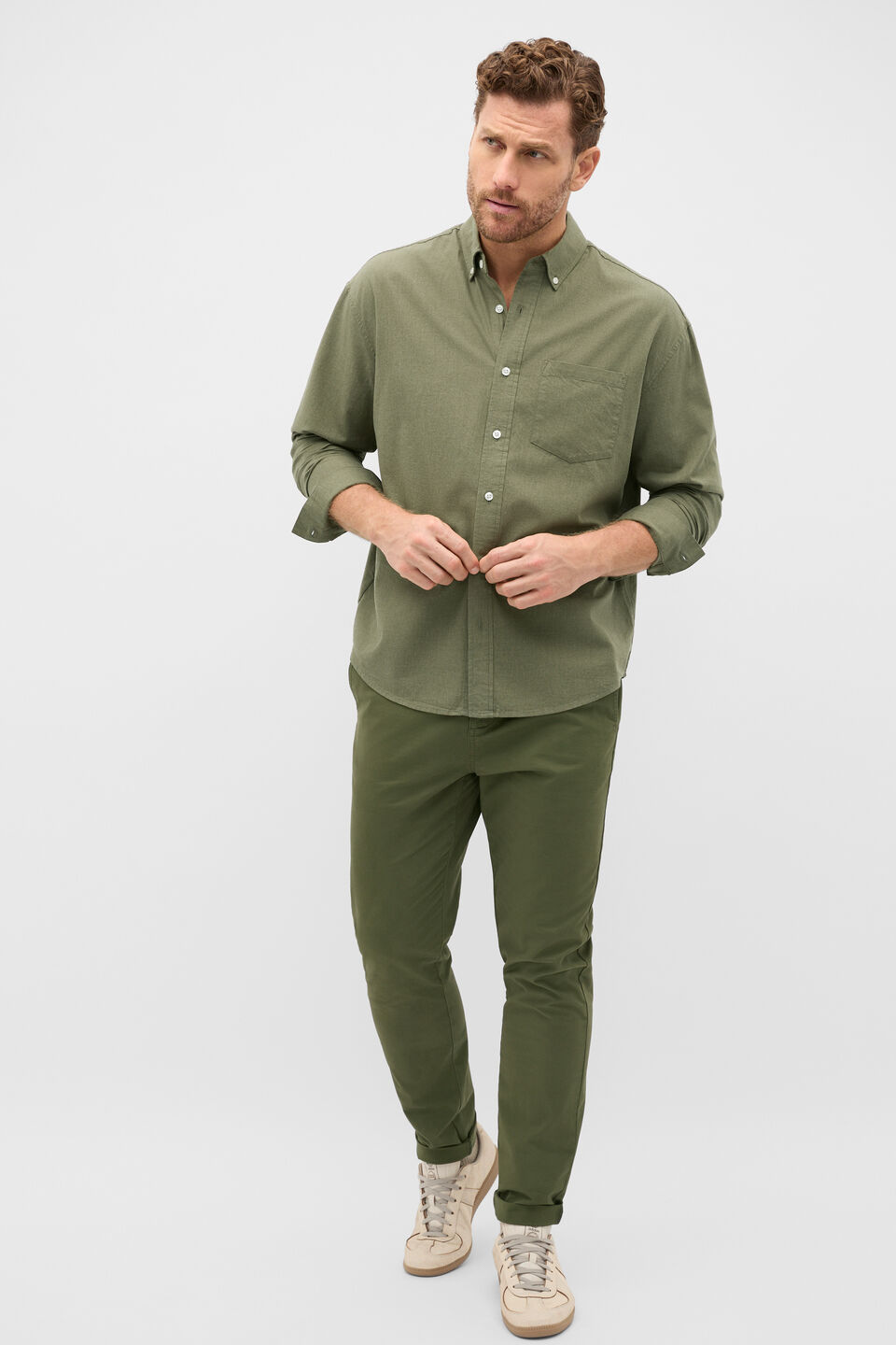 Relaxed Fit Brushed Cotton Shirt  Olive