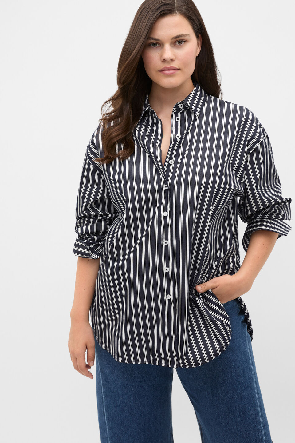 Stripe Cotton Oversized Shirt  Twilight Blue Stripe