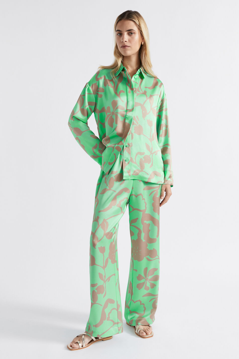 Satin Floral Pant  Key Lime Floral