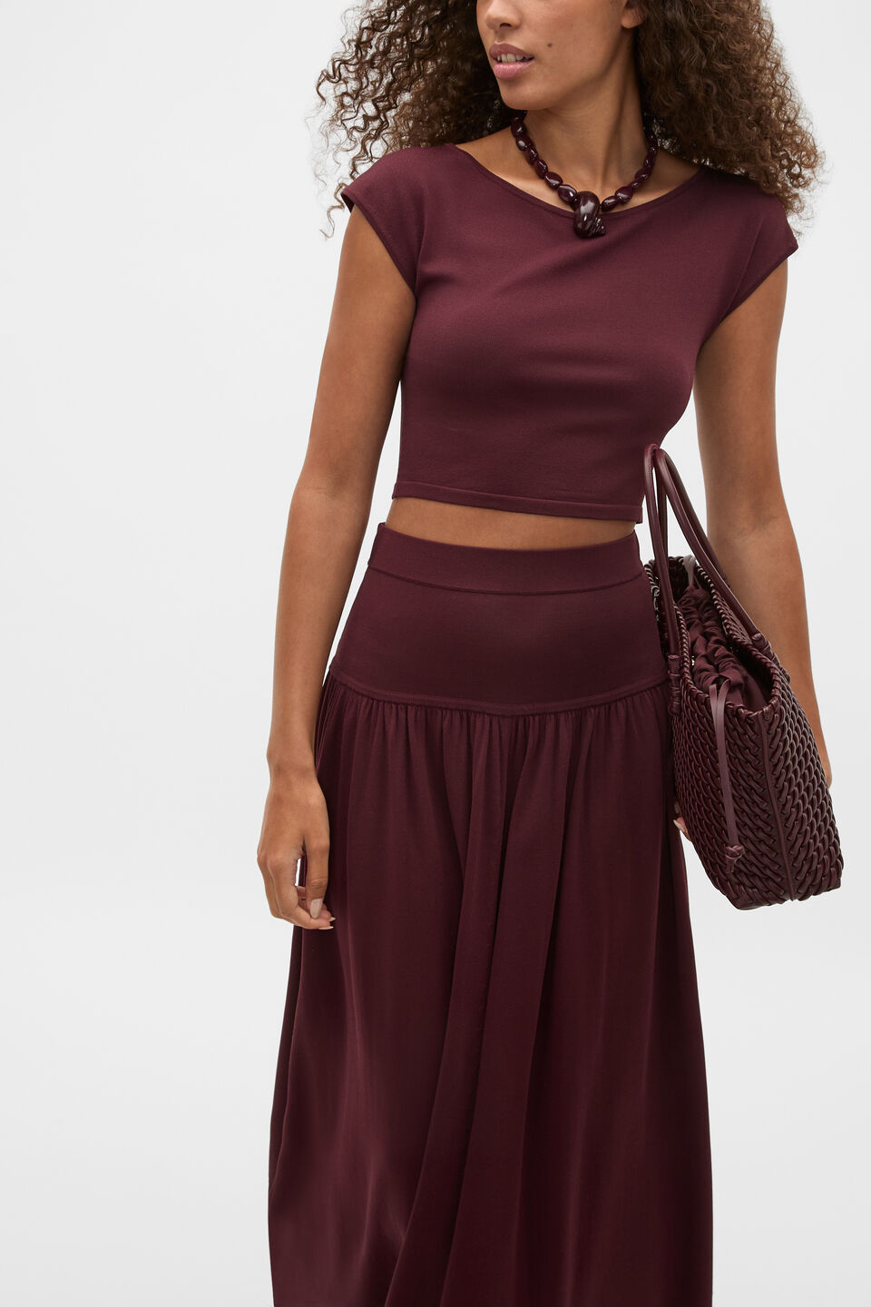 Compact Crepe Knit Top  Plum Red
