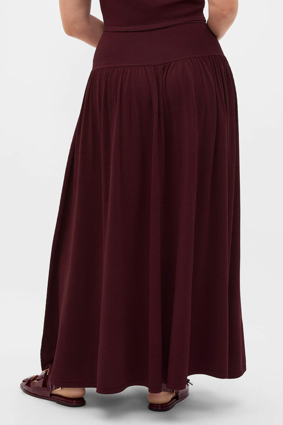 Compact Crepe Knit Skirt  Plum Red