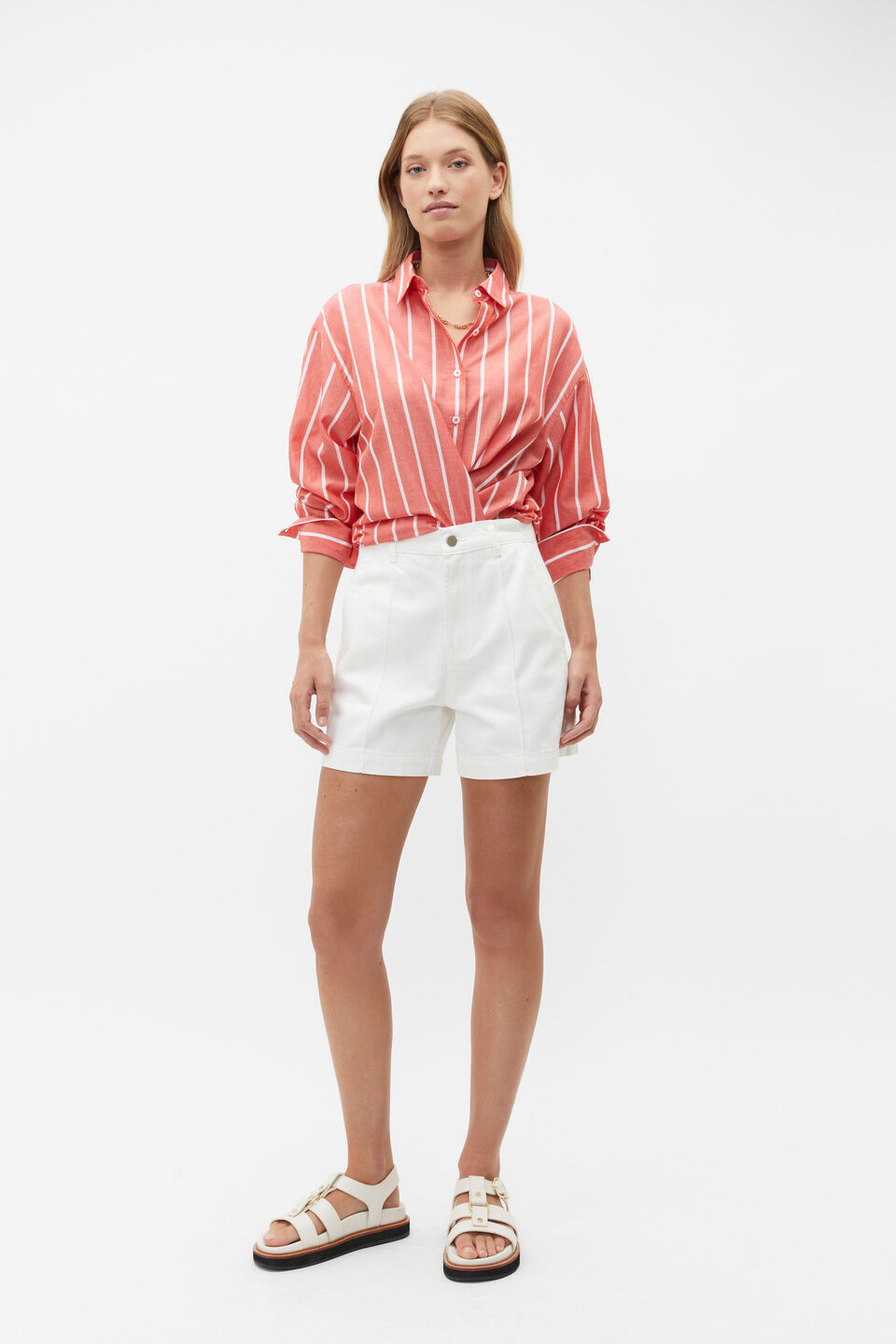 Denim Pintuck Short  Cloud Cream