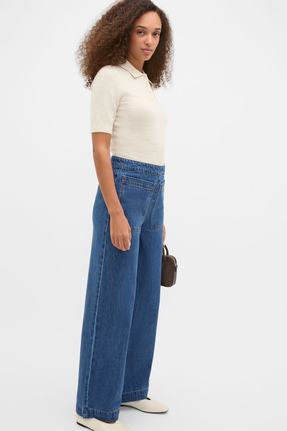 Australian Merino Knit Polo Top  Mist Marle