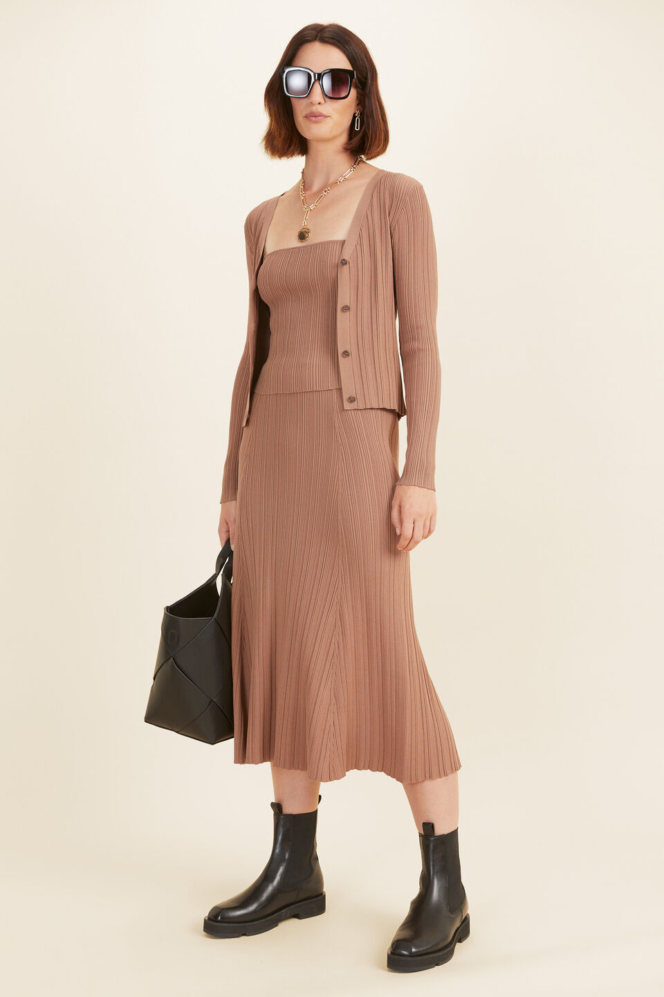 Rib Cardigan  Acorn Brown