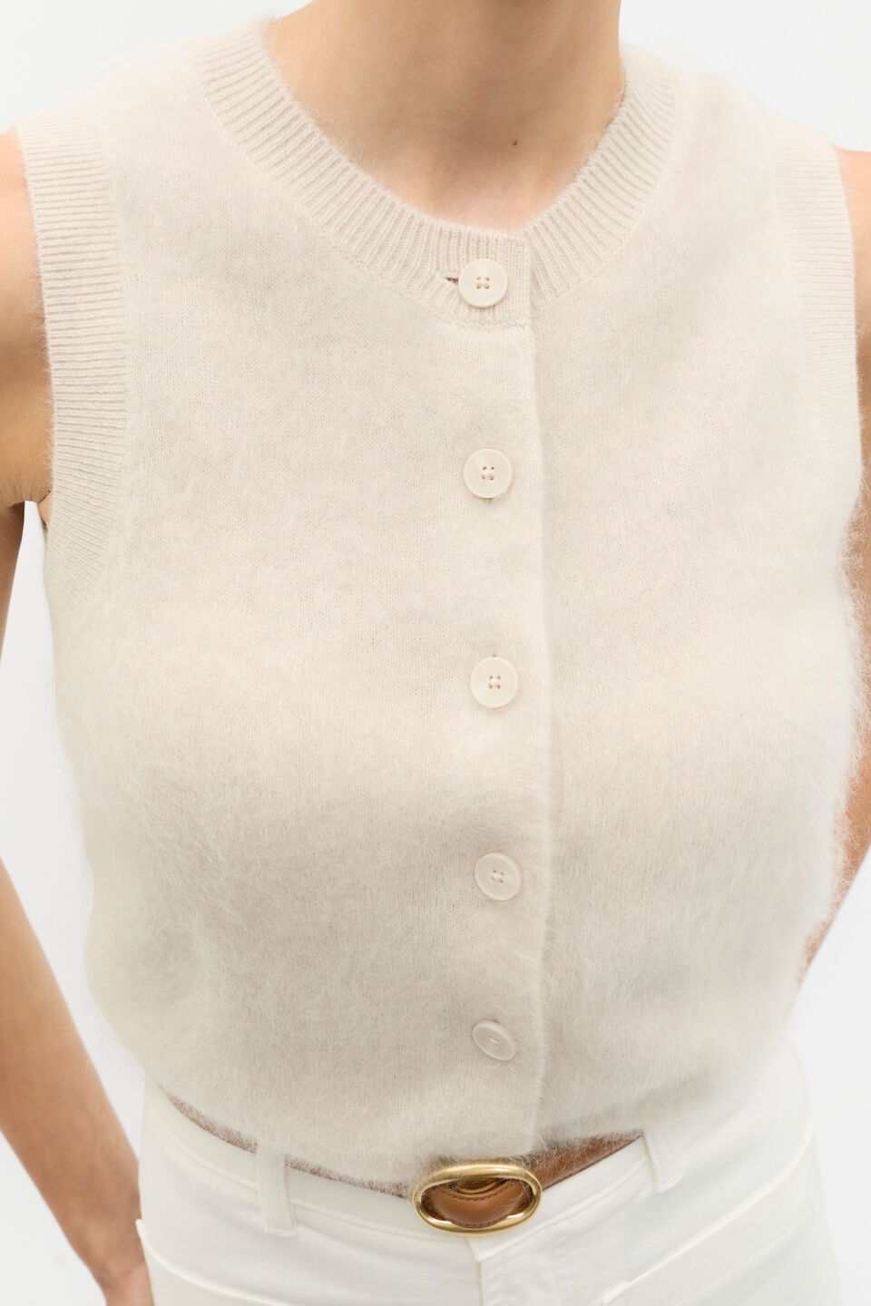 Brushed Cashmere Button Vest  Oat Marle