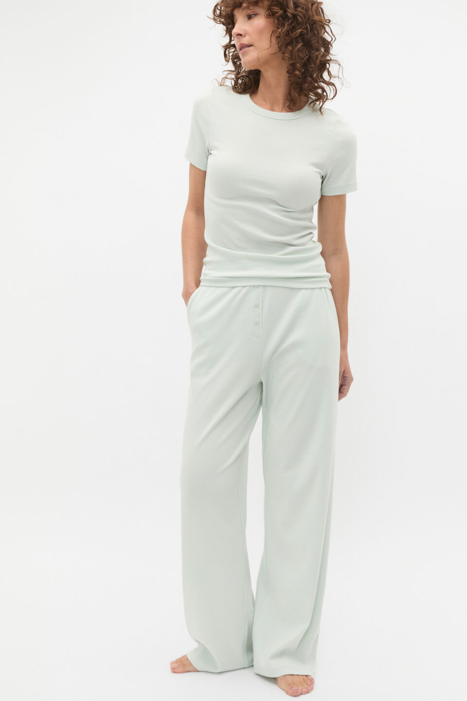 Short Sleeve and Wide Leg Pant PJ Set  Mist