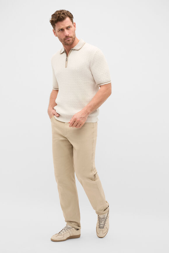 Zipped Cable Knit Polo  Pebble  hi-res