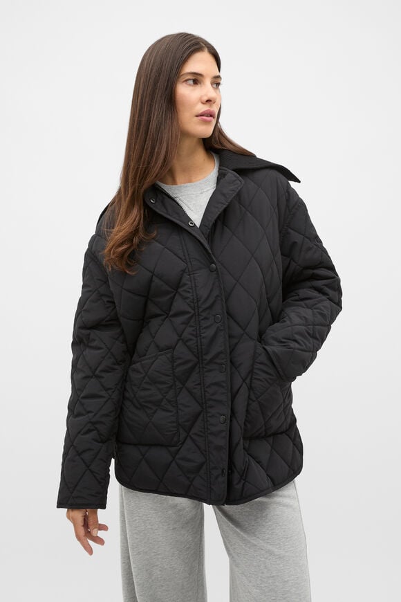 Quilted Rib Collar Jacket  Black  hi-res